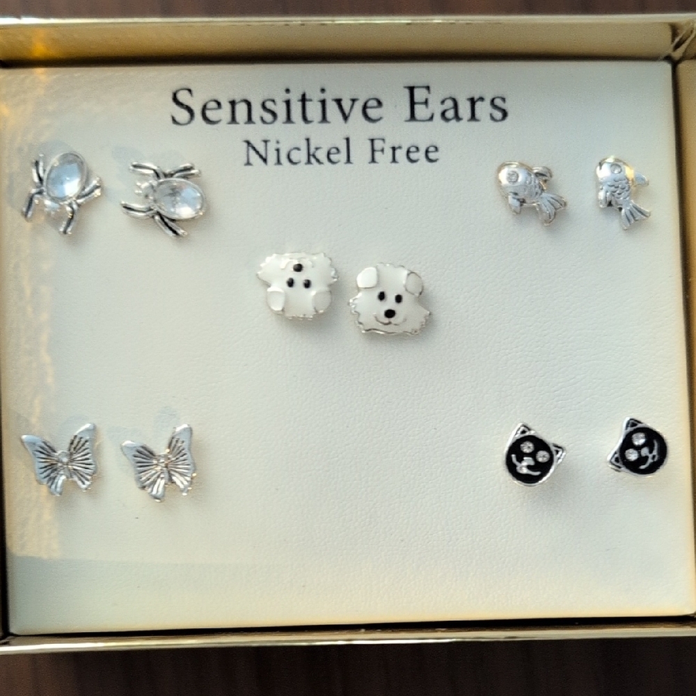 Cute Silver Animal Sensitive Ears Earrings Set
